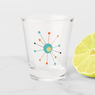 Atomic Starburst Oranje Turquoise Mid-eeuwse Shot Glas