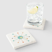 Atomic Starburst Oranje Turquoise Mid Mod Stenen Onderzetter (Zijkant)