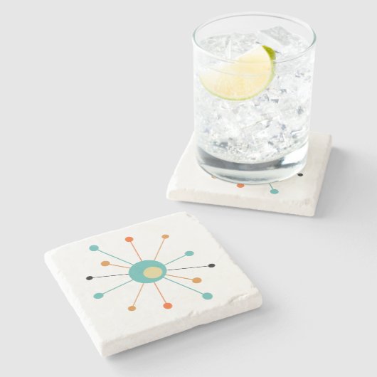 Atomic Starburst Oranje Turquoise Mid Mod Stenen Onderzetter (Zijkant)