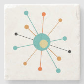 Atomic Starburst Oranje Turquoise Mid Mod Stenen Onderzetter (Voorkant)