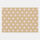 Atomic Starburst Patroon in Pastel Roze en Buff Inpakpapier Vel (Voorkant 3)