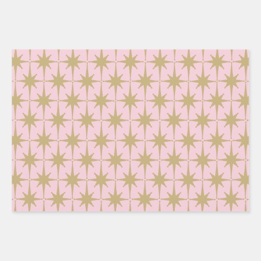 Atomic Starburst Patroon in Pastel Roze en Buff Inpakpapier Vel (Voorkant 2)