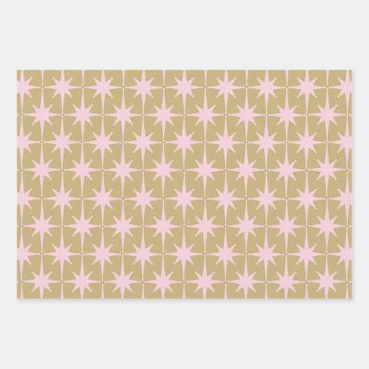 Atomic Starburst Patroon in Pastel Roze en Buff Inpakpapier Vel (Voorkant)