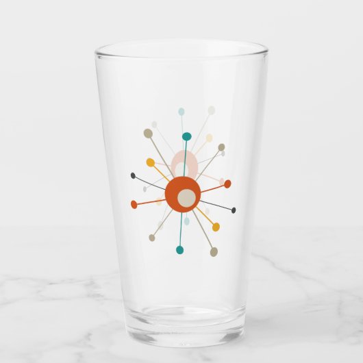 Atomic Starburst Red Blauwgroen Yellow Mid Century Glas (Voorkant)