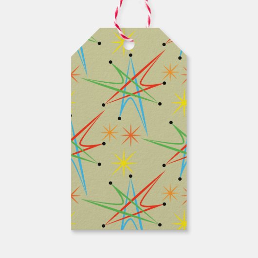 Atomic Starburst Retro Multicolored Patroon Cadeaulabel (Achterkant)