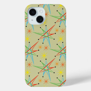 Atomic Starburst Retro Multicolored Patroon iPhone 15 Case