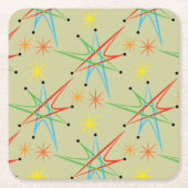 Atomic Starburst Retro Multicolored Patroon Kartonnen Onderzetters (Voorkant)