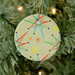 Atomic Starburst Retro Multicolored Patroon Keramisch Ornament