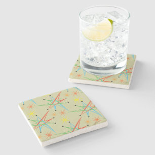 Atomic Starburst Retro Multicolored Patroon Stenen Onderzetter