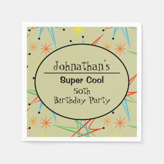 Atomic Starburst Retro Multicolored Persoonlijk Servet (Voorkant)