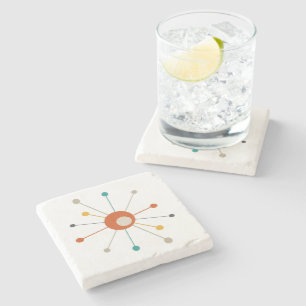 Atomic Starburst Rood Blauwgroen Geel Mid Mod Stenen Onderzetter