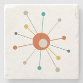 Atomic Starburst Rood Blauwgroen Geel Mid Mod Stenen Onderzetter (Voorkant)