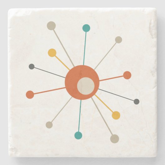 Atomic Starburst Rood Blauwgroen Geel Mid Mod Stenen Onderzetter (Voorkant)