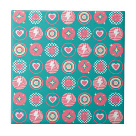 Atomic Starburst Sparkle Heart Retro Blauw Patroon Tegeltje