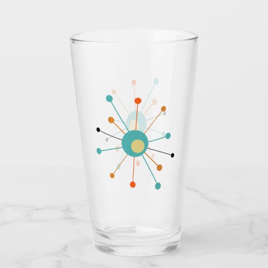 Atomic Starburst Turquoise Oranje midden in de eeu Glas (Voorkant)