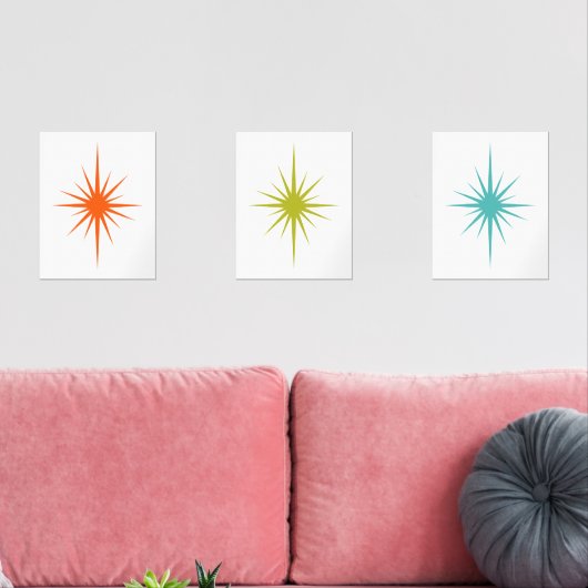 Atomic Starburst Turquoise Sinaasappel Groen Midee Muurkunst Sets (Woonkamer)
