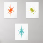 Atomic Starburst Turquoise Sinaasappel Groen Midee Muurkunst Sets (Voorkant)