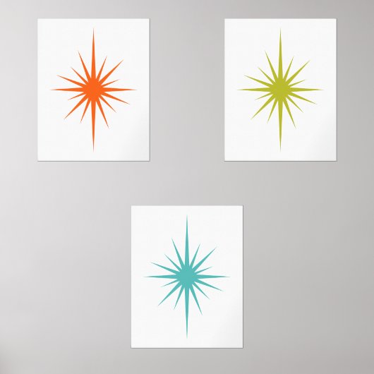 Atomic Starburst Turquoise Sinaasappel Groen Midee Muurkunst Sets (Voorkant)