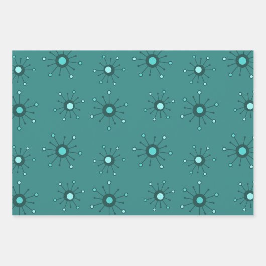 Atomic Starbursts Blauwgroen Inpakpapier Vel (Voorkant 3)