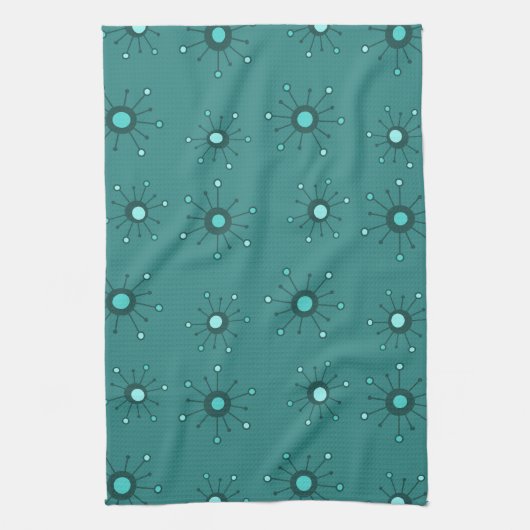 Atomic Starbursts Blauwgroen Theedoek (Verticaal)