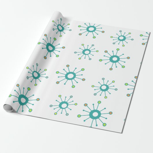 Atomic Starbursts Colorful Turquoise Cadeaupapier (Uitgerold)