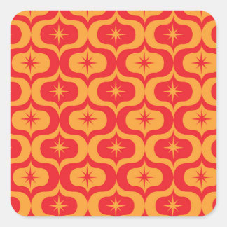 Atomic Starbursts on Red and Orange Ogee Pattern  Vierkante Sticker