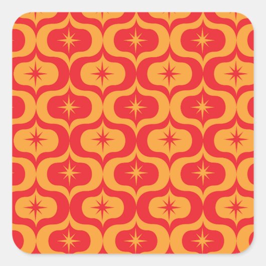 Atomic Starbursts on Red and Orange Ogee Pattern Vierkante Sticker (Voorkant)