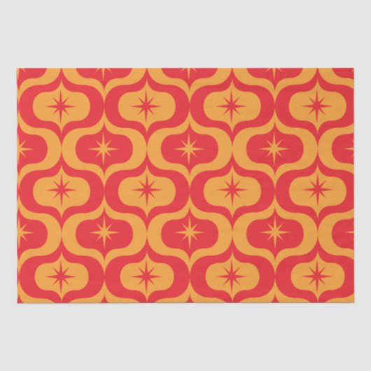 Atomic Starbursts op rode en Oranje Ogee Pattern Tissuepapier (Voorkant)