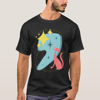 Atomic Stargazing Cat in een moderne middeneeuwse  T-shirt