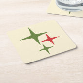 Atomic Stars Midcentury Retro Kerstrood Groen Kartonnen Onderzetters (Schuin)