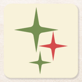 Atomic Stars Midcentury Retro Kerstrood Groen Kartonnen Onderzetters