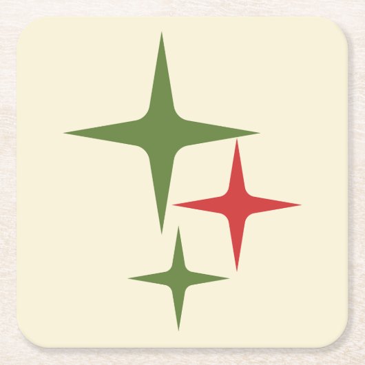 Atomic Stars Midcentury Retro Kerstrood Groen Kartonnen Onderzetters (Voorkant)