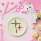 Atomic Stars Midcentury Retro Kerstrood Groen Papieren Bordje (Feest)