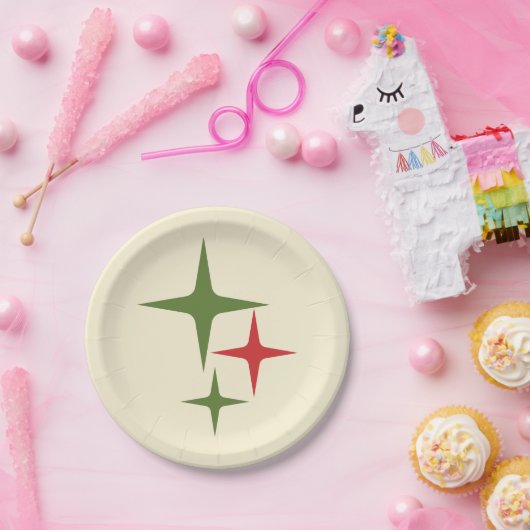 Atomic Stars Midcentury Retro Kerstrood Groen Papieren Bordje (Feest)