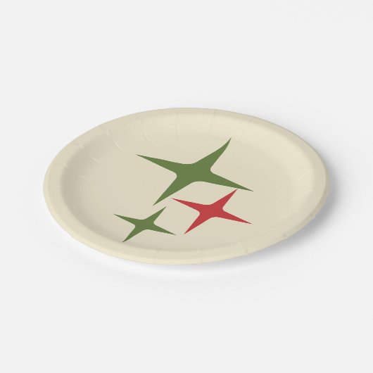 Atomic Stars Midcentury Retro Kerstrood Groen Papieren Bordje (Gekanteld)