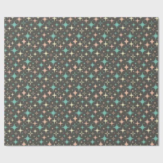 Atomic Stars Pink Blue Yellow Brown Mid Century Cadeaupapier (Vlak)