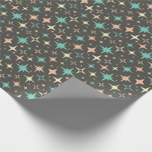 Atomic Stars Pink Blue Yellow Brown Mid Century Cadeaupapier (Hoek)