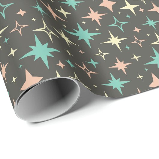Atomic Stars Pink Blue Yellow Brown Mid Century Cadeaupapier (Rol Hoek)