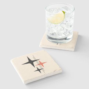 Atomic Stars Retro Midcentury Zwart Sinaasappel Stenen Onderzetter