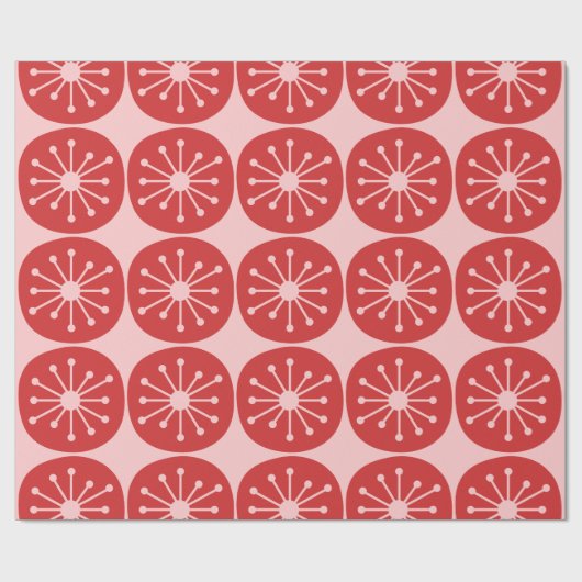 Atomic Stippen Retro Mid Century Roze en Rood Patr Cadeaupapier (Vlak)