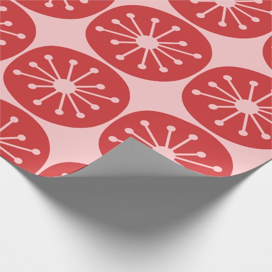 Atomic Stippen Retro Mid Century Roze en Rood Patr Cadeaupapier (Hoek)
