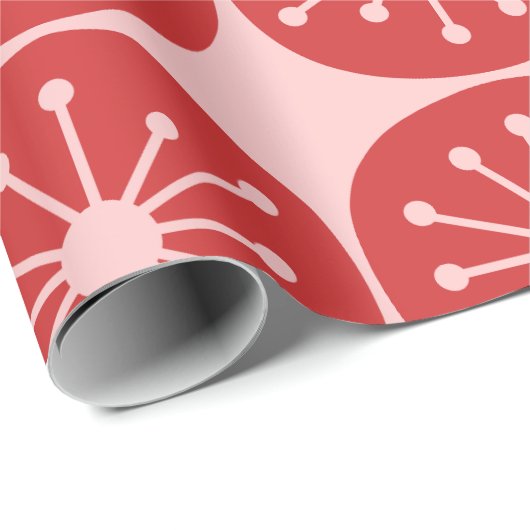 Atomic Stippen Retro Mid Century Roze en Rood Patr Cadeaupapier (Rol Hoek)