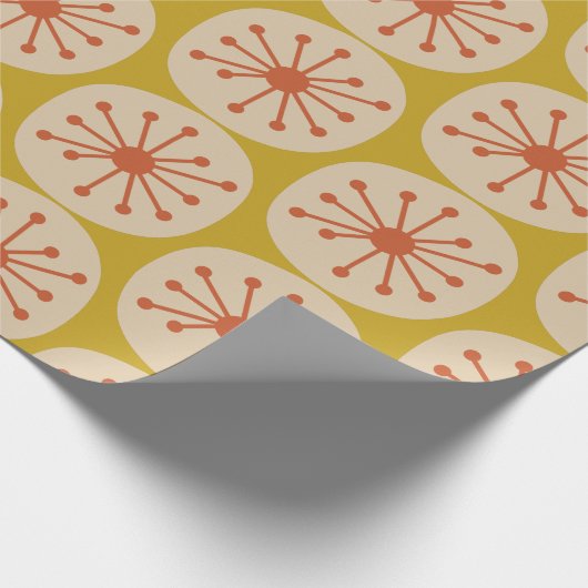 Atomic Stippen Retro Mid Mod Pattern Mustard Oranj Cadeaupapier (Hoek)