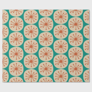 Atomic Stippen Retro Mid Mod Pattern Oranje Turquo Cadeaupapier