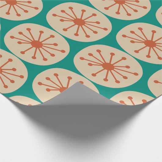 Atomic Stippen Retro Mid Mod Pattern Oranje Turquo Cadeaupapier (Hoek)