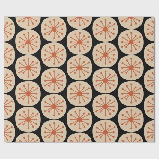 Atomic Stippen Retro Mid Mod Pattern Sinaasappel e Cadeaupapier (Vlak)