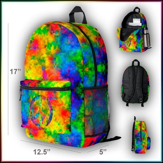 [Atomic Stropdas-Dye] Regenboog Kleuren Bookbag Ru Bedrukte Rugzak