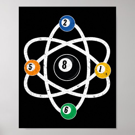 Atomic Structure Biljart Mannen Funny 8 Ball Pool Poster (Voorkant)