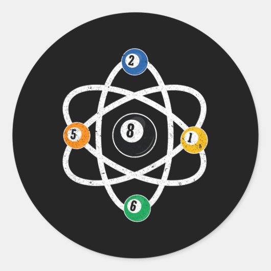 Atomic Structure Biljart Mannen Funny 8 Ball Pool Ronde Sticker (Voorkant)