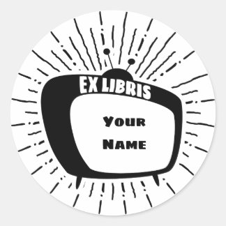 Atomic Style TV Ex Libris Boekplaat (zwart) Ronde Sticker